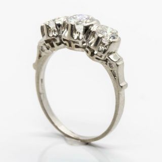 Art Deco Platinum 3 Stones Diamonds Ring 6