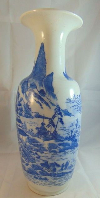 Antique Chinese Blue And White Hand Painted Vase 30cm High