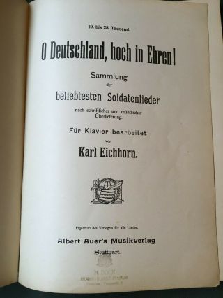 German WW1 Orig German Marching Piano Music Book O Deutschland horch in Ehren 3