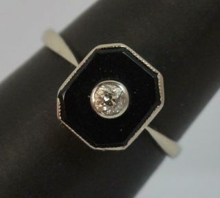 Art Deco 18ct White Gold Old Cut Diamond & Onyx Slab Signet Ring D0268