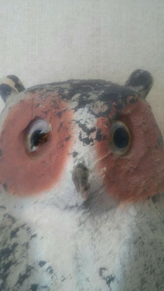 VINTAGE ANTIQUE FOLK ART HORNED OWL,  CARVED PAINTED DECOY FOR CROW HUNTING 2