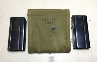 WW2 USGI 1943 M1 Carbine pouch with 2 USGI Inland magazines. 2