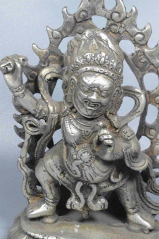 Old Collectable Miao Silver Carve Tibetan Buddha Pray Peach Ancient China Statue 2