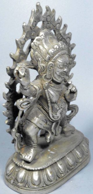 Old Collectable Miao Silver Carve Tibetan Buddha Pray Peach Ancient China Statue 4