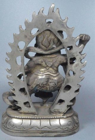 Old Collectable Miao Silver Carve Tibetan Buddha Pray Peach Ancient China Statue 5