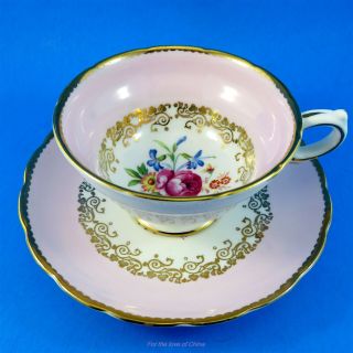 Pink Border With Gold And Floral Center Grosvenor Tea Cup And Saucer Set