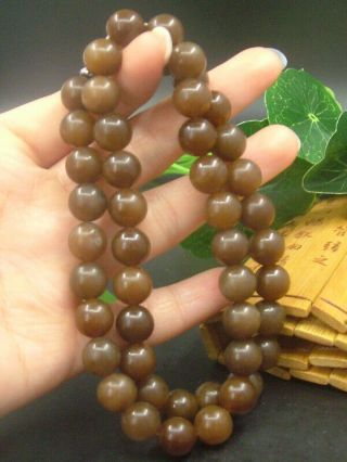 Antique Chinese Nephrite Celadon - Hetian - Old - Jade 10mm Beads Necklace Pendant6