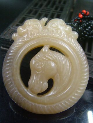 Antique Chinese Celadon Nephrite Hetian Jade Horse Statue/pendants