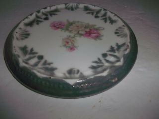 Vintage Porcelain Silver Luster Leaf Silhouette Flower Tea Tile Trivet Hot Plate