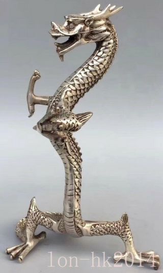 Collectable Rare Handwork Old Miao Silver Carve Dragon Play Bead Exorcism Statue