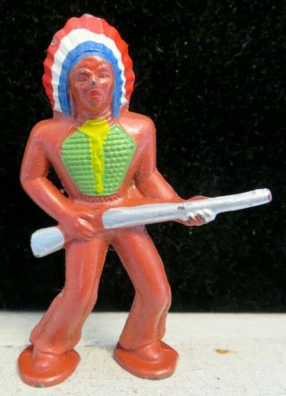 Vintage Barclay Lead Toy Figure Pod Foot Indian With Rifle B - 252