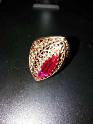 Vintage 14k 583 Rose Gold Russian Soviet Ussr Ring With Ruby 8.  2 Gr.  Size 21