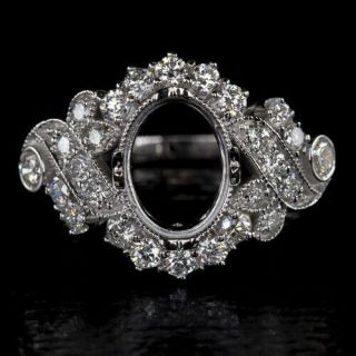 1/2 Carat Diamond Vintage Oval Semi - Mount Engagement Ring Setting 8x6 Cocktail