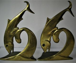 Wpa Artist Robert Garret Thew Midcentury Modernist Mcm Deco Brass Fish Bookends