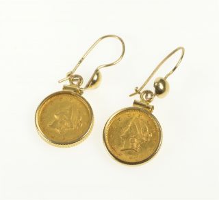 10k 1851&3 $1 One Dollar Liberty Head Coin Earrings Yellow Gold 46