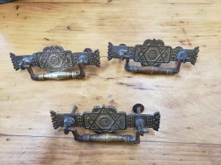 3 - Antique Victorian Ornate Brass Drawer Pulls