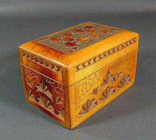1950 Vintage Soviet Russian Carved Wood Box Double Deck Playing Cards Hinged Lid