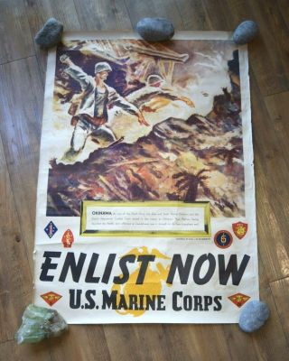 Wwii Us Marine Corps Recruiting Poster " Enlist Now " Okinawa Grenade