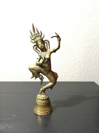 Rare Antique Cambodia Bronze Apsara Figurine Statue Bell Hindu Lord Shiva 7 "