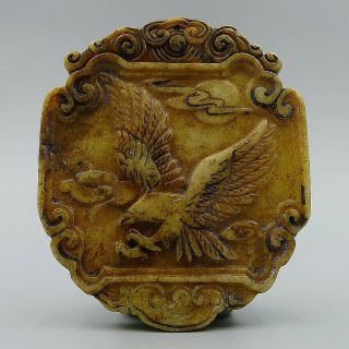 Chinese Natural Old Jade Plate Eagles Amulet Pendant Charm Jadeite Hand Carved