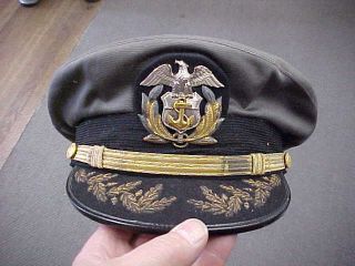 Orig Ww2 Officers Captains Cap " Usms " United States Maritime Service 7 & 3/8