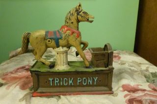 Vintage Trick Pony Cast Iron Mechanical Coin Bank - as Should - Good Cond 3