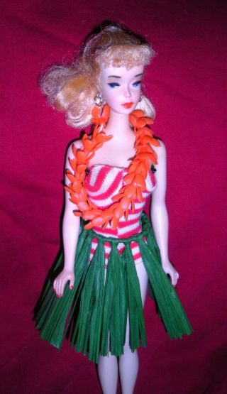 Stunning Vintage 1960 3 Blonde Ponytail Barbie 850 w/ Hawaiian Outfit Japan 11