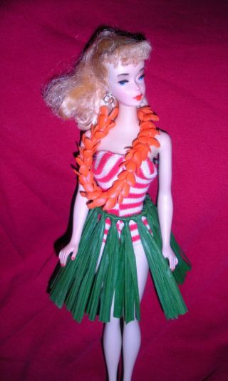 Stunning Vintage 1960 3 Blonde Ponytail Barbie 850 w/ Hawaiian Outfit Japan 8