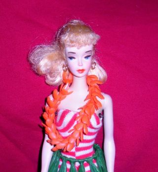 Stunning Vintage 1960 3 Blonde Ponytail Barbie 850 w/ Hawaiian Outfit Japan 9