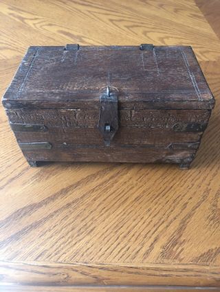 Primitive Handmade Wood And Metal Rustic Wooden Box Chest 7 X 4 X 3.  5 Antique