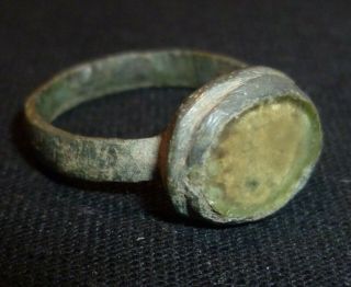 Roman Ancient - Bronze Ring With Clear Glass Gem - Circa 100 - 300 Ad /973