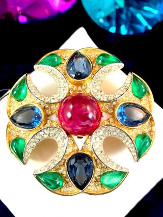 Nwt 1965 Crown Trifari Ruby Cabochon Jewels Of India Maltese Cross Brooch