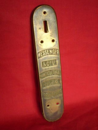 Stunning Antique Brass Door Latch Advertising Plate,  Messenger & Co Ltd