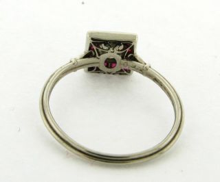 Art Deco.  33 Princess Cut Diamond Rubies Platinum Ring 3