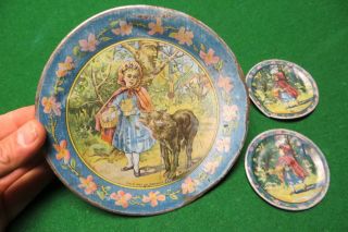 Little Red Riding Hood Plates Ohio Art Antique Toy Collectible Tin Litho Tea Set
