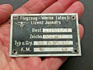 Ww2 German Junkers Aircraft Data Plate