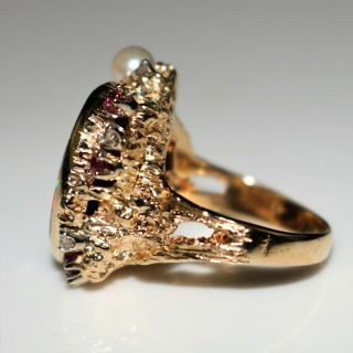 Fabulous Vintage 14k Gold Black Opal Rubies,  Diamonds & Pearls Ring,  Size 6.  5 4