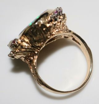 Fabulous Vintage 14k Gold Black Opal Rubies,  Diamonds & Pearls Ring,  Size 6.  5 7