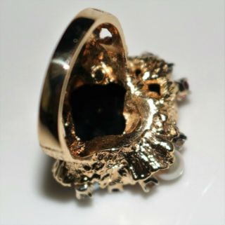 Fabulous Vintage 14k Gold Black Opal Rubies,  Diamonds & Pearls Ring,  Size 6.  5 8