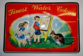 Exc Antique Vintage Finest Water Colours Tin Lithograph England Color Paint Set