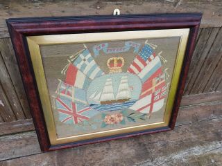 Antique Sailors Woolwork Picture 