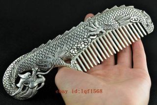 Chinese Handmade Tibet - Silver & White Copper Carving Dragon Comb