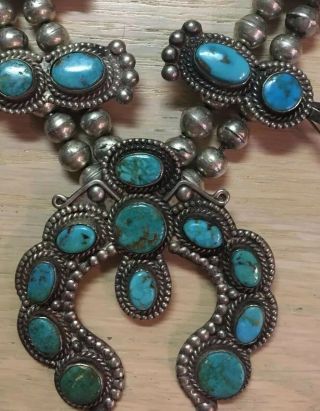 Vintage Navajo Squash Blossom Turquoise Necklace & Earrings