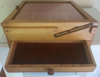 Vintage Wood Countertop Display Case With Storage Drawer And Plate Glass Door. 2