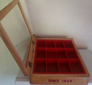 Vintage Wood Countertop Display Case With Storage Drawer And Plate Glass Door. 4