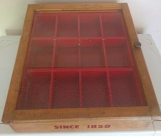 Vintage Wood Countertop Display Case With Storage Drawer And Plate Glass Door. 7