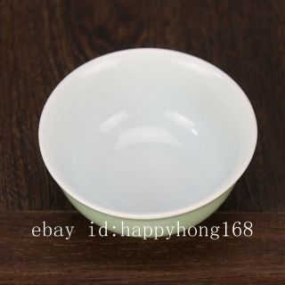 Chinese antique old hand - carved porcelain bean green glaze A small bowl b02 4