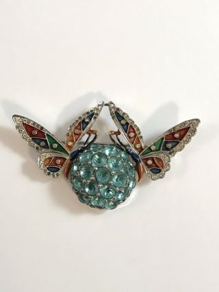 Rare Vintage Gorgeous Rhinestone Enamel Marcel Boucher Butterfly Brooch Pin - Mb