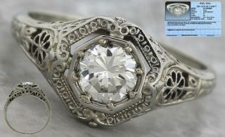 $5,  460 Art Deco 1920s Floral 18k Gold 0.  64ct Diamond Engagement Ring Egl Usa