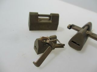 Unusual Small Vintage Brass Padlock Lock with Brass Key Old Antique x3 4